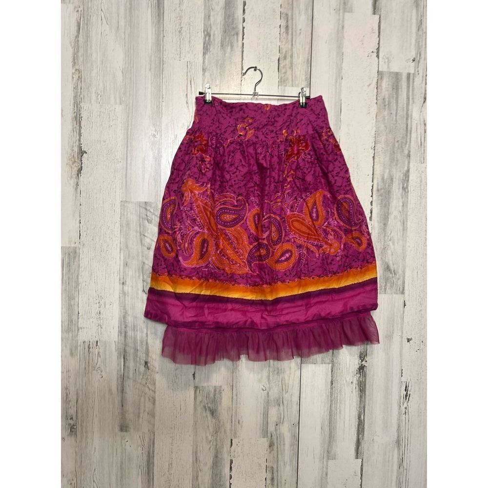 Allison Taylor Pink Paisley Embroidered Cotton Skirt Size 12 Boho Midi Skirt Lay